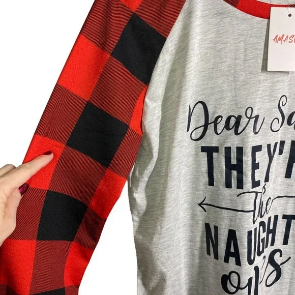 Amasoo holiday Christmas long sleeve tee plaid red, black, gray women's XL - Picture 5 of 9